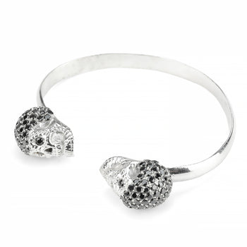 White Solid XL Pavé Skull Bracelet With Black Stones