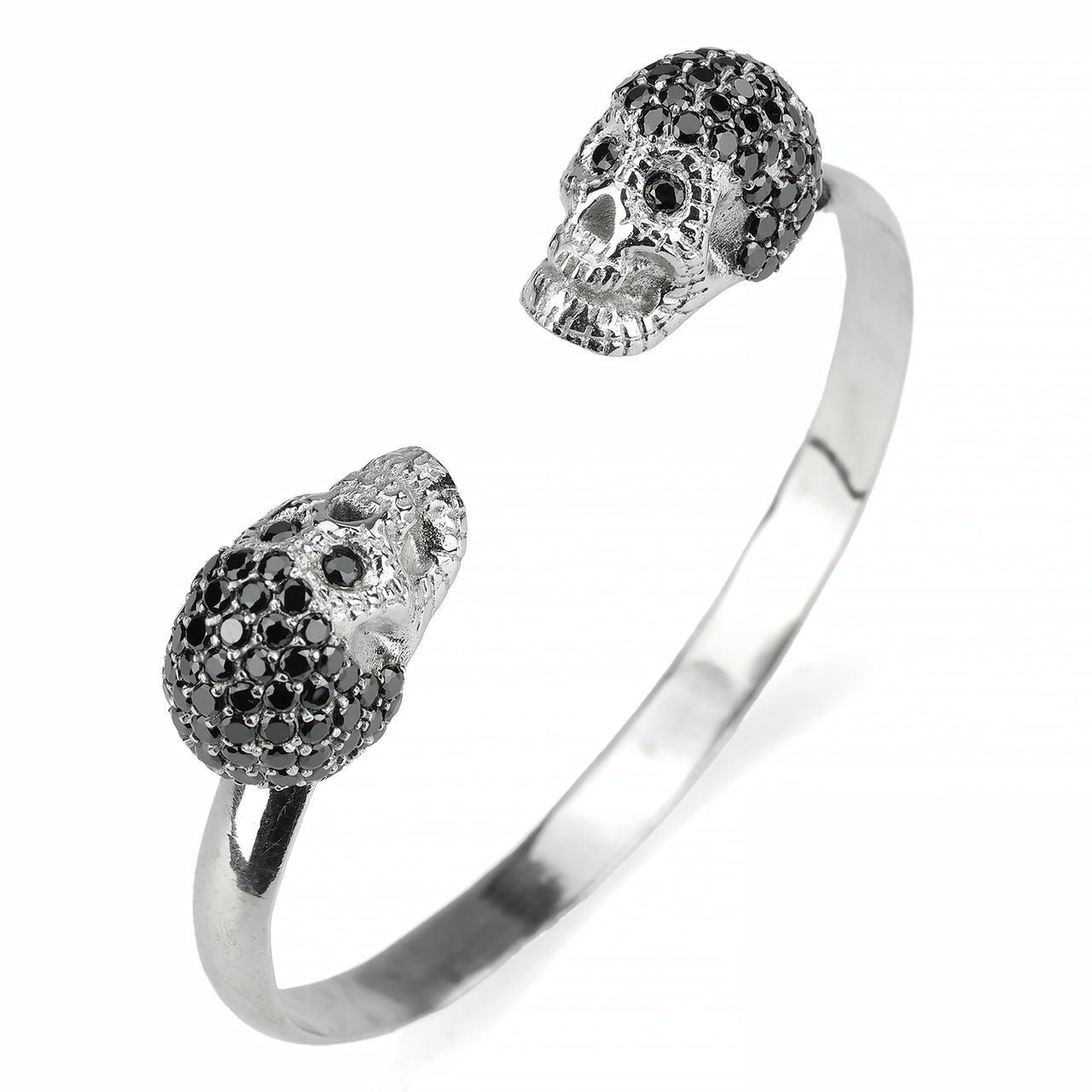White Solid XL Pavé Skull Bracelet With Black Stones