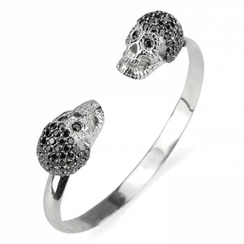White Solid XL Pavé Skull Bracelet With Black Stones