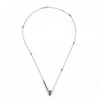 Smooth Black Skull Necklace With White Stones