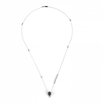 White Pavé Skull Necklace With Black Stones