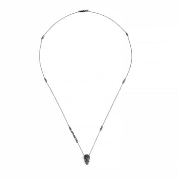 Black Pavé Skull Necklace With Black Stones