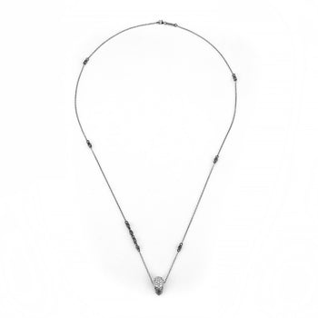 Black Pavé Skull Necklace With White Stones