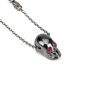 Smooth Skull Necklace White With Red Stones