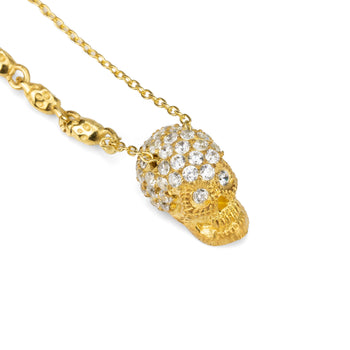 Yellow Pavé Skull Necklace With White Stones