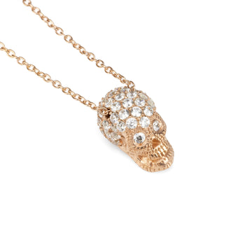 Pink Pavé Skull Necklace With White Stones