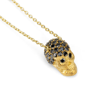 Collana Teschio Pavé Medio Gialla Pietre Nere