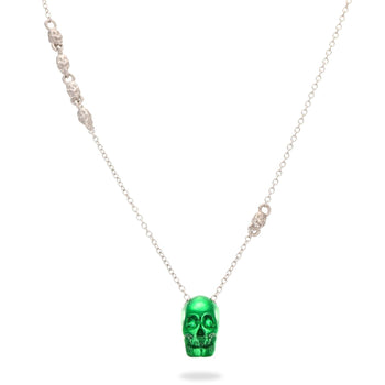 Smooth Skull Necklace With Green Nanoceramic Coating And Green Stones