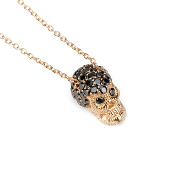 Pink Pavé Skull Necklace With Black Stones