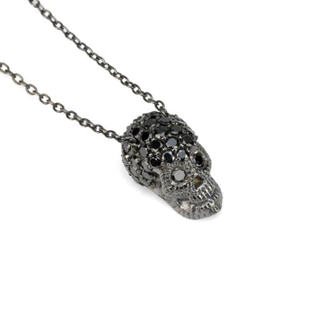 Black Pavé Skull Necklace With Black Stones