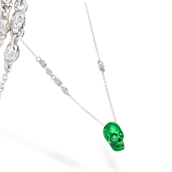 Smooth Skull Necklace With Green Nanoceramic Coating And Green Stones