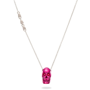 Smooth Skull Necklace With Fuchsia Nanoceramic Coating And Fuchsia Stones