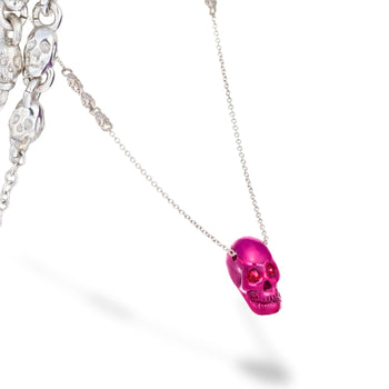 Smooth Skull Necklace With Fuchsia Nanoceramic Coating And Fuchsia Stones