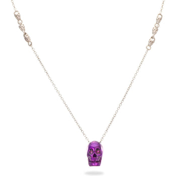 Smooth Skull Necklace With Purple Nanoceramic Coating And Purple Stones