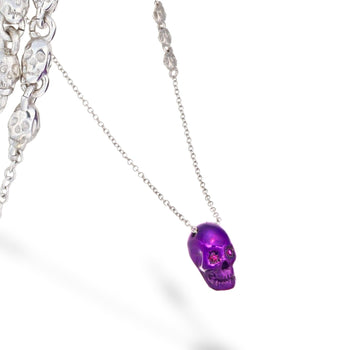 Smooth Skull Necklace With Purple Nanoceramic Coating And Purple Stones