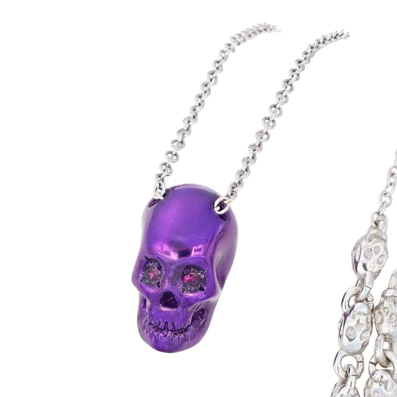 Smooth Skull Necklace With Purple Nanoceramic Coating And Purple Stones