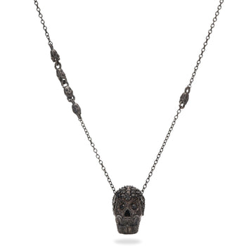 Black Pavé Skull XL Necklace With Black Stones