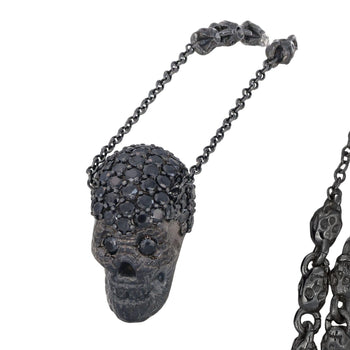 Black Pavé Skull XL Necklace With Black Stones