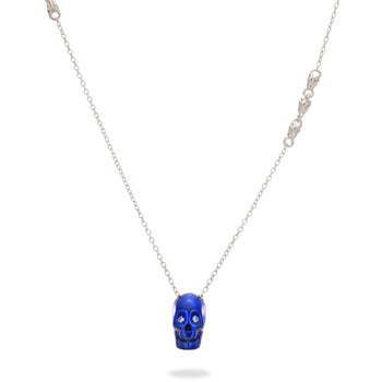 Smooth Skull Necklace With Blue Nanoceramic Coating And White Stones