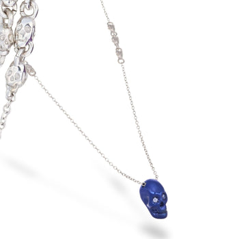Smooth Skull Necklace With Blue Nanoceramic Coating And White Stones