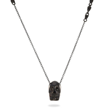 Smooth Black Skull XL Necklace With Black Stones