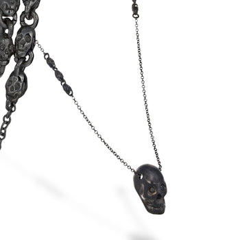 Smooth Black Skull XL Necklace With Black Stones
