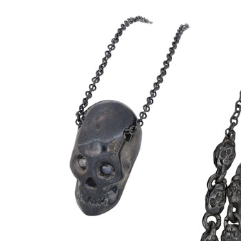 Smooth Black Skull XL Necklace With Black Stones