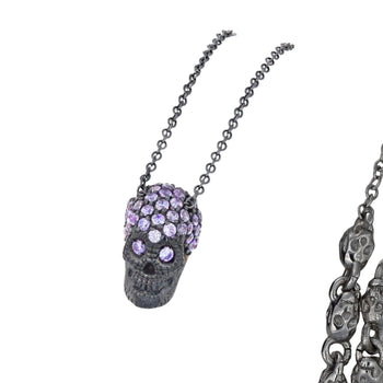 Black Pavé Skull Necklace With Violet Stones