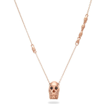 Smooth Pink Skull XL Necklace With Black Stones