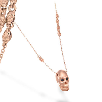Smooth Pink Skull XL Necklace With Black Stones