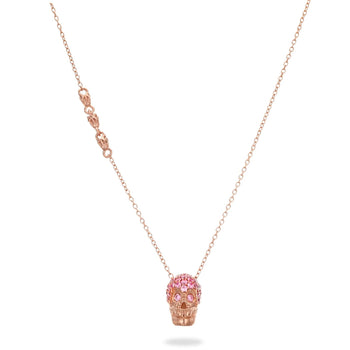 Pink Pavé Skull Necklace With Pink Stones