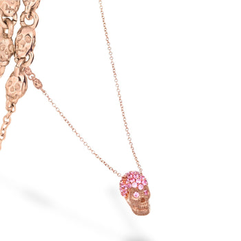 Pink Pavé Skull Necklace With Pink Stones
