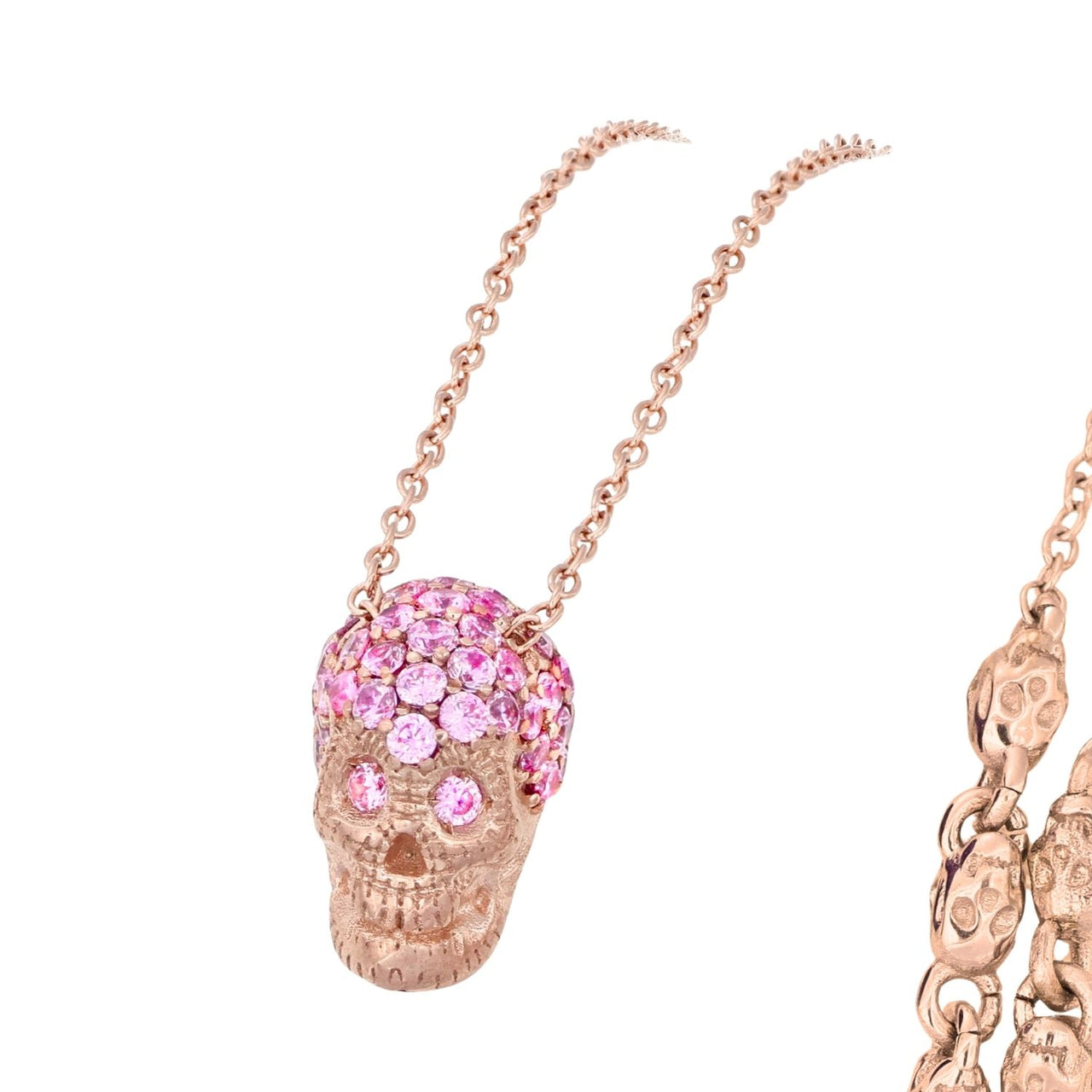Pink Pavé Skull Necklace With Pink Stones