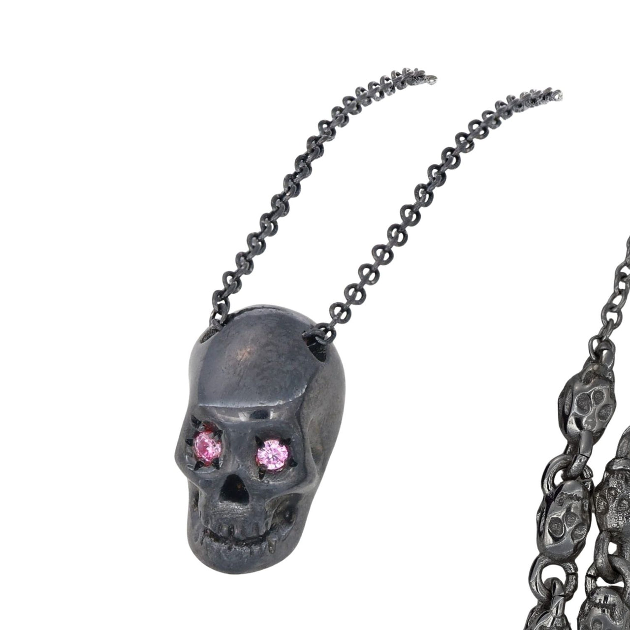 Smooth Black Skull Necklace With Pink Stones