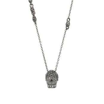 Black Pavé Skull Necklace With Black Stones