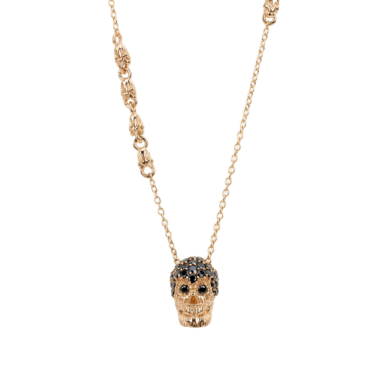 Pink Pavé Skull Necklace With Black Stones