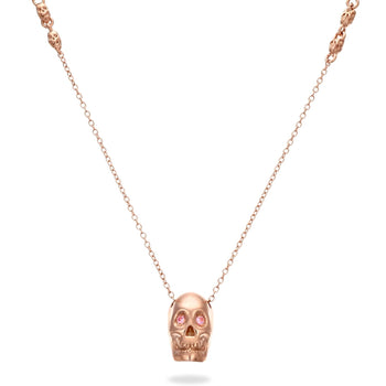 Smooth Pink Skull XL Necklace With Pink Stones