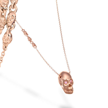Smooth Pink Skull XL Necklace With Pink Stones