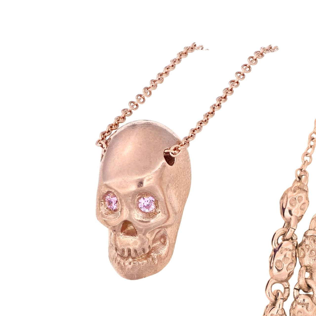 Smooth Pink Skull XL Necklace With Pink Stones