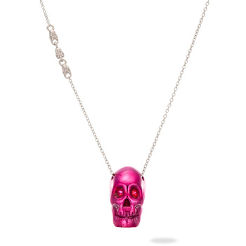 Smooth Skull XL Necklace With Fuchsia Nanoceramic Coating And Fuchsia Stones