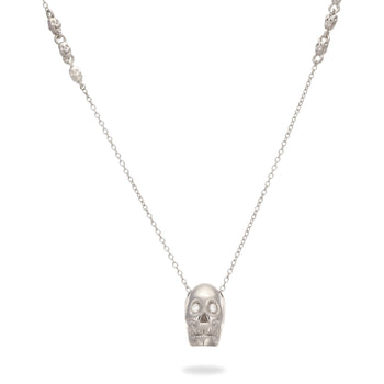 Smooth White Skull Necklace With White Stones