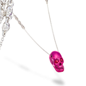 Smooth Skull XL Necklace With Fuchsia Nanoceramic Coating And Fuchsia Stones