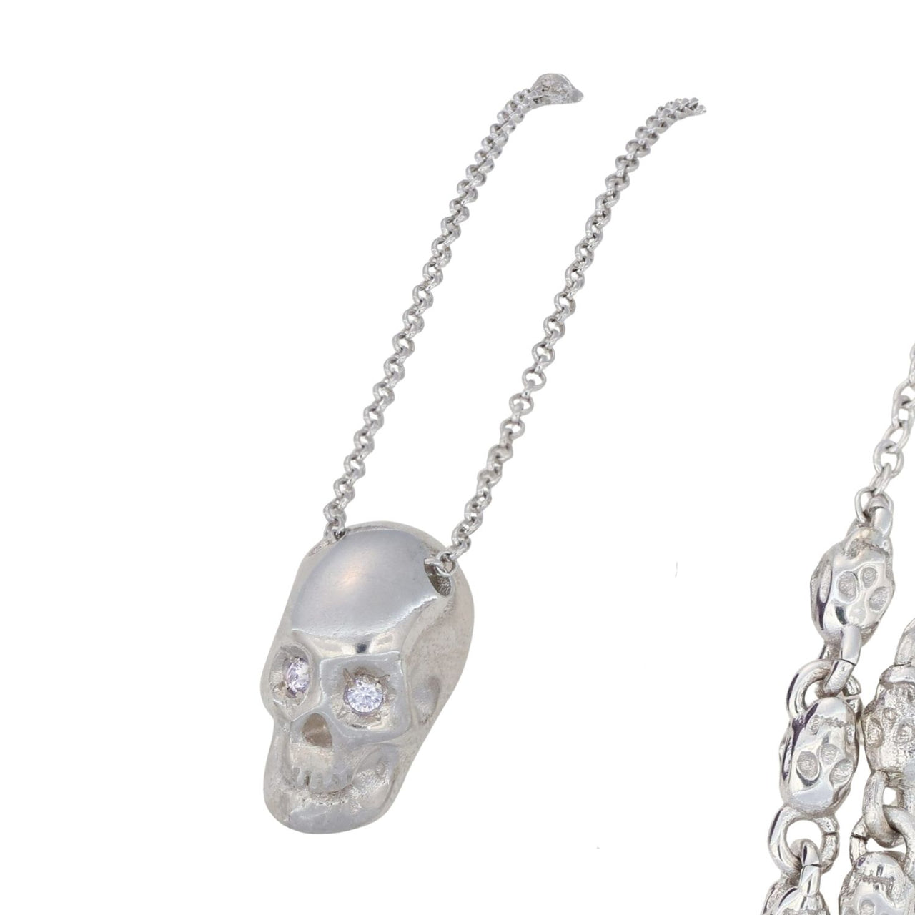 Smooth White Skull Necklace With White Stones