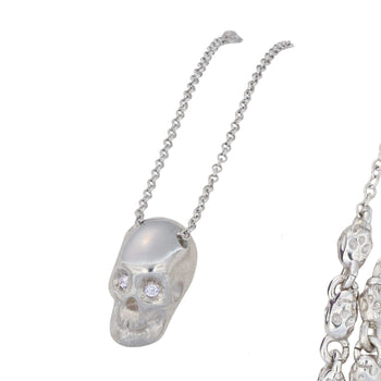 Smooth White Skull Necklace With White Stones