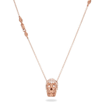 Pink Pavé Skull XL Necklace With White Stones