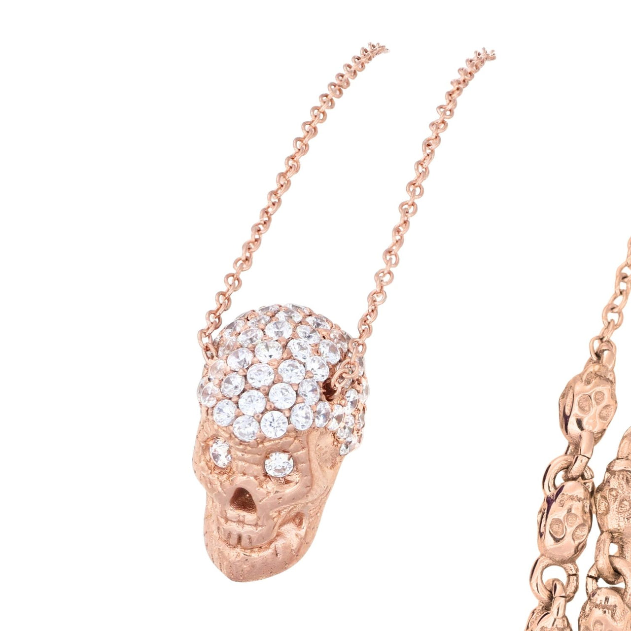 Pink Pavé Skull XL Necklace With White Stones