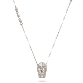 White Pavé Skull XL Necklace With White Stones