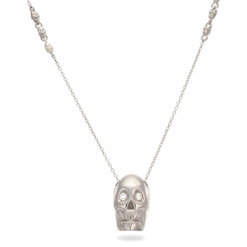 Smooth White Skull XL Necklace With White Stones