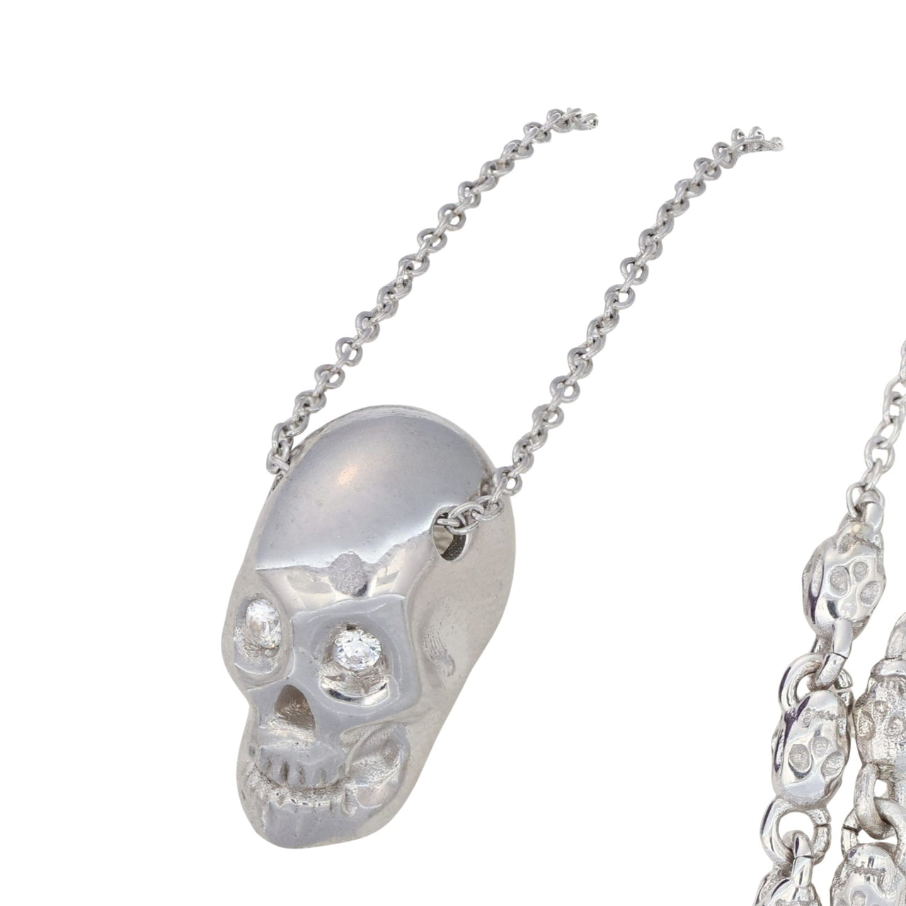 Smooth White Skull XL Necklace With White Stones