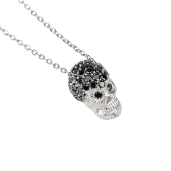 White Pavé Skull Necklace With Black Stones